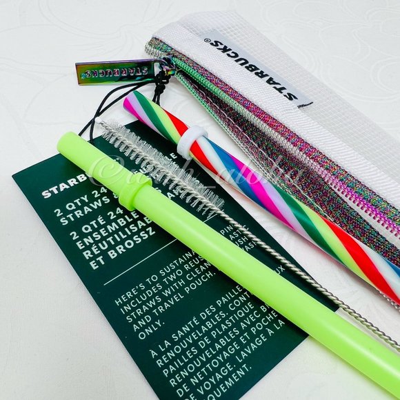 🌹SALE🌹NEW Starbucks 2 Reusable 24oz Straws & Brush SET - Picture 1 of 10